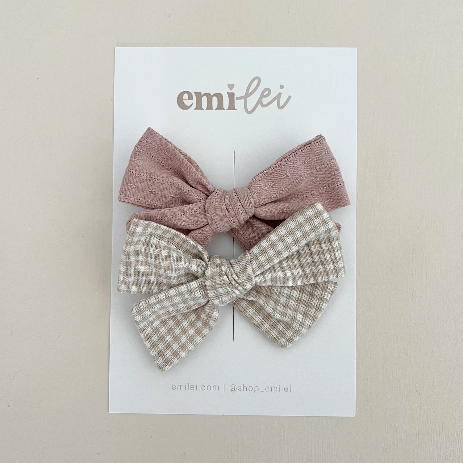 MAUVE AND TAUPE GINGHAM BOW CLIPS