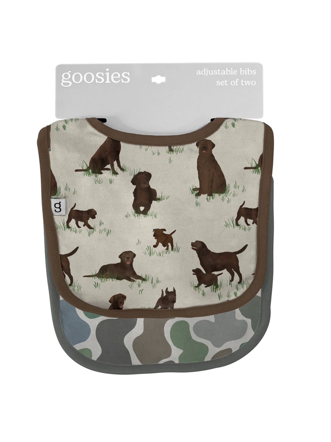 CHOCOLATE LAB + CAMO BIB SET