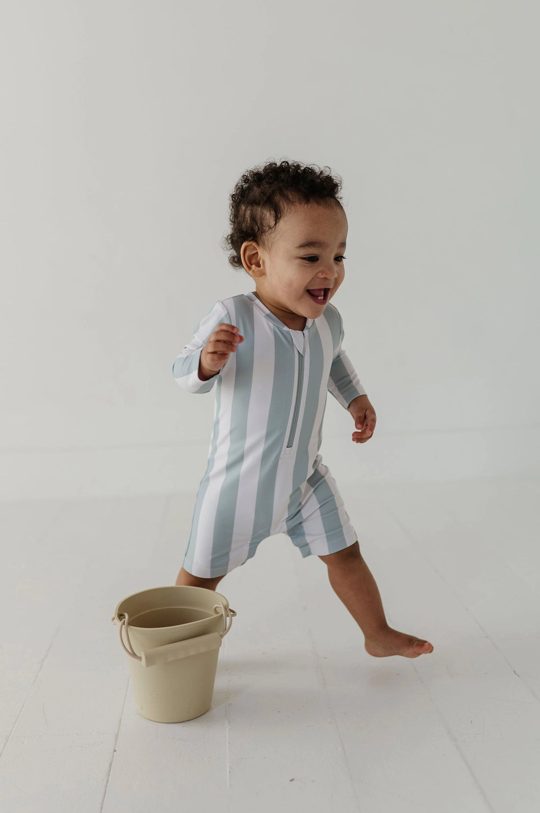 STRIPED ONE-PIECE RASH GUARD SWIMSUIT