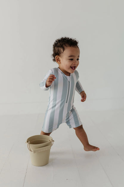 STRIPED ONE-PIECE RASH GUARD SWIMSUIT
