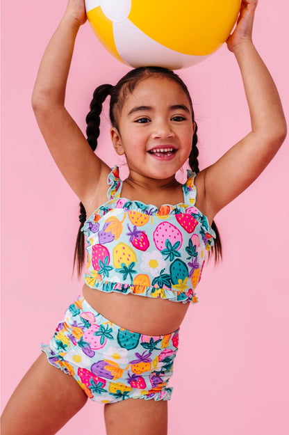 STRAWBERRY RUFFLE BANDEAU SWIMSUIT