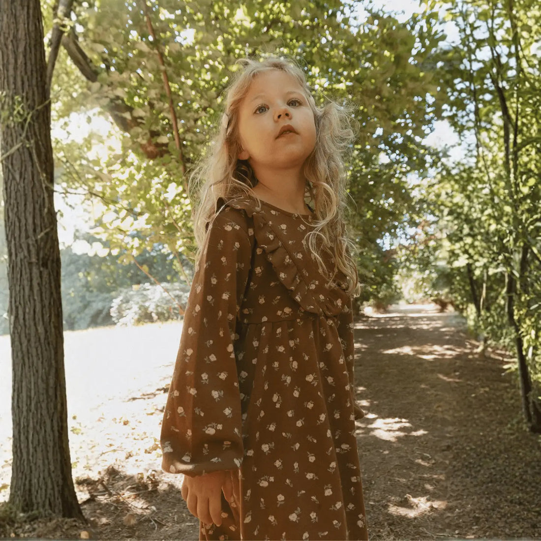 PRIMROSE ORGANIC LONG SLEEVE RUFFLE DRESS