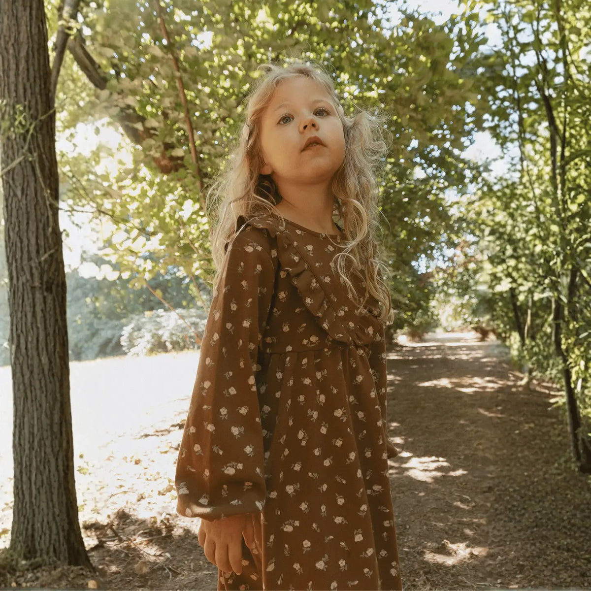 PRIMROSE ORGANIC LONG SLEEVE RUFFLE DRESS