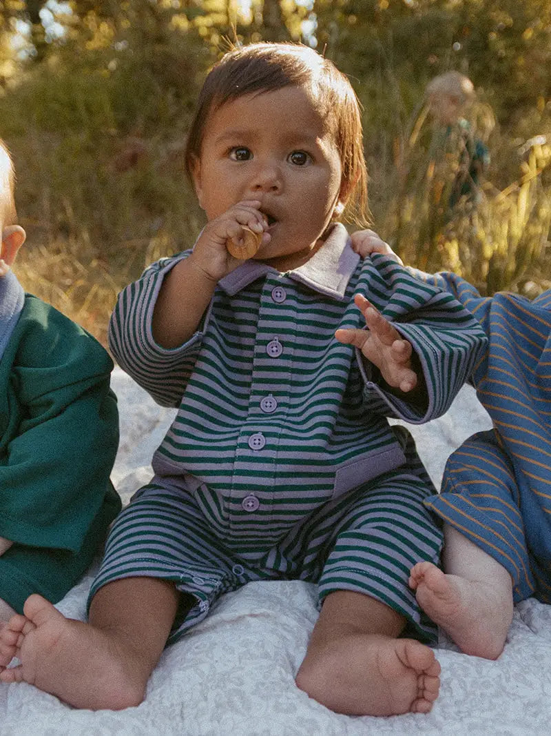 SCOTTIE ROMPER - PURPLE ASH STRIPE