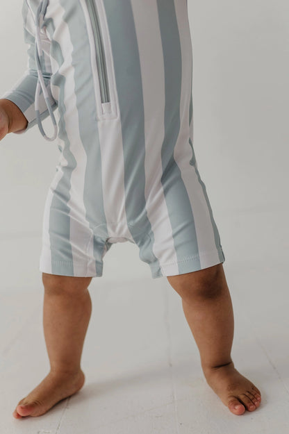 STRIPED ONE-PIECE RASH GUARD SWIMSUIT