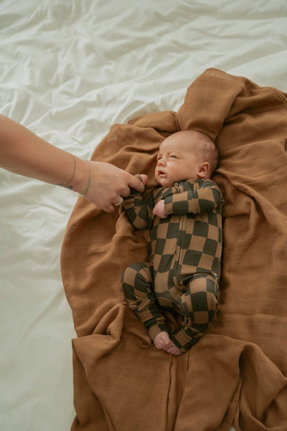 INK &amp; EARTH CHECKERED ZIPPER ROMPER