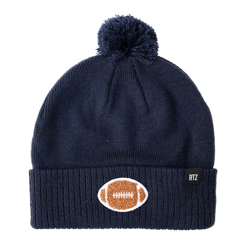 FOOTBALL PATH POM POM BEANIE - NAVY