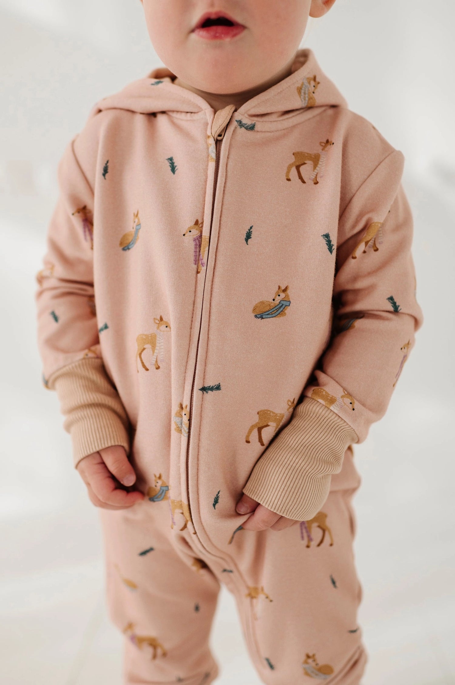 TERRY ZIP ROMPER - FAWN