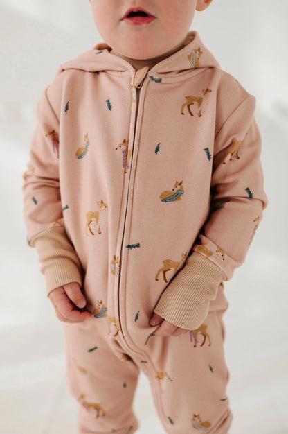 TERRY ZIP ROMPER - FAWN