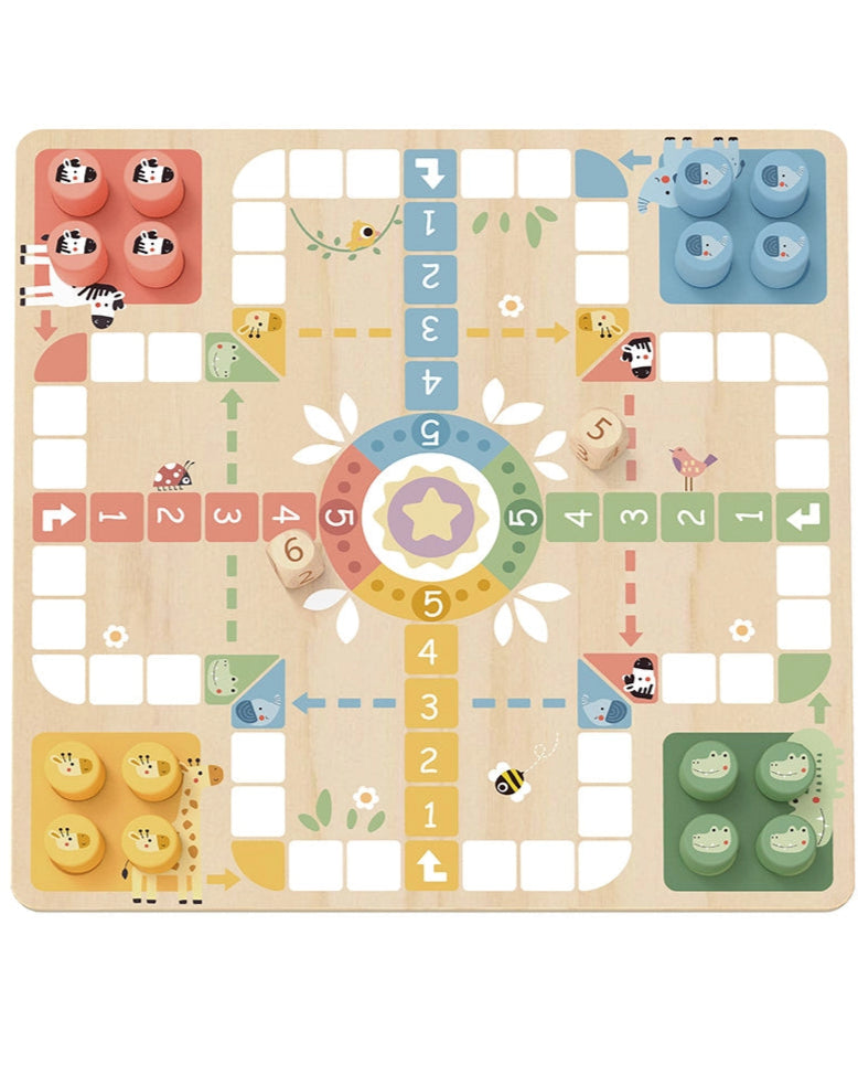 WOODEN LUDO + SNAKES AND LADDERS