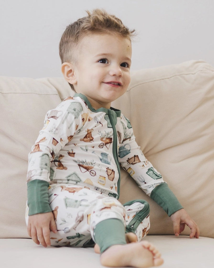 COTTONTAIL GARDEN ONESIE - BAMBOO