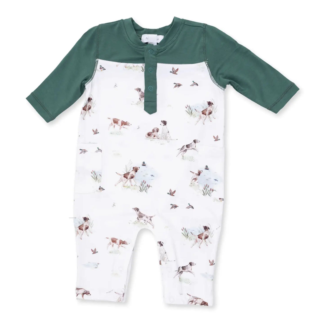 CONTRAST SLEEVE ROMPER - POINTER PUPS + DUCK BUDDIES