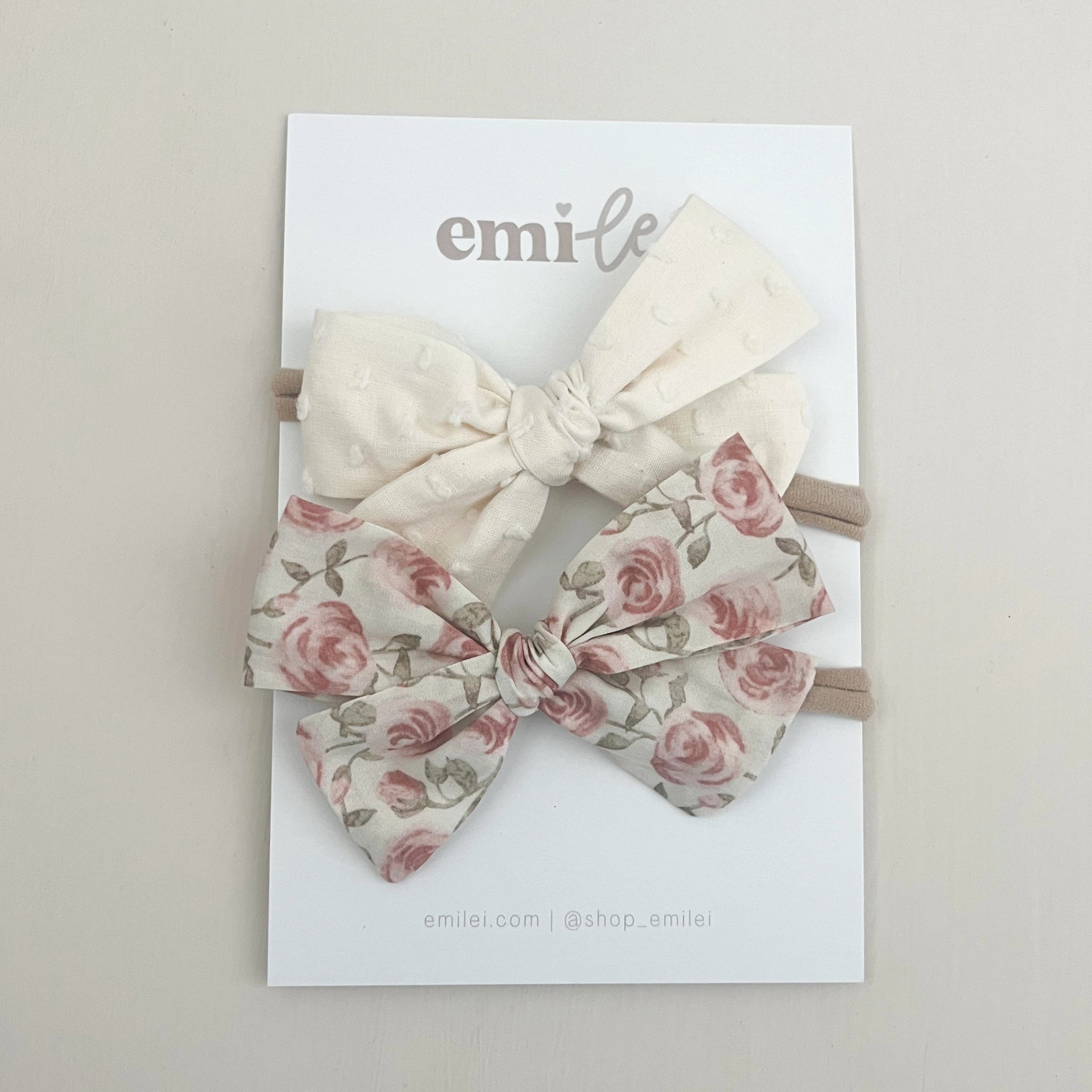 BLUSHING ROSE BOW HEADBAND SET