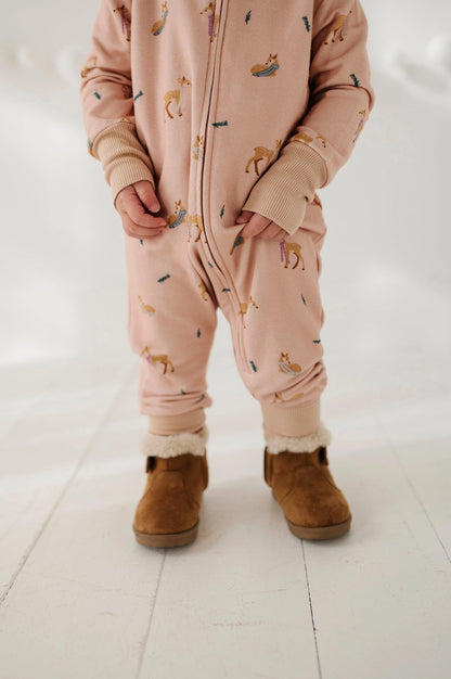 TERRY ZIP ROMPER - FAWN