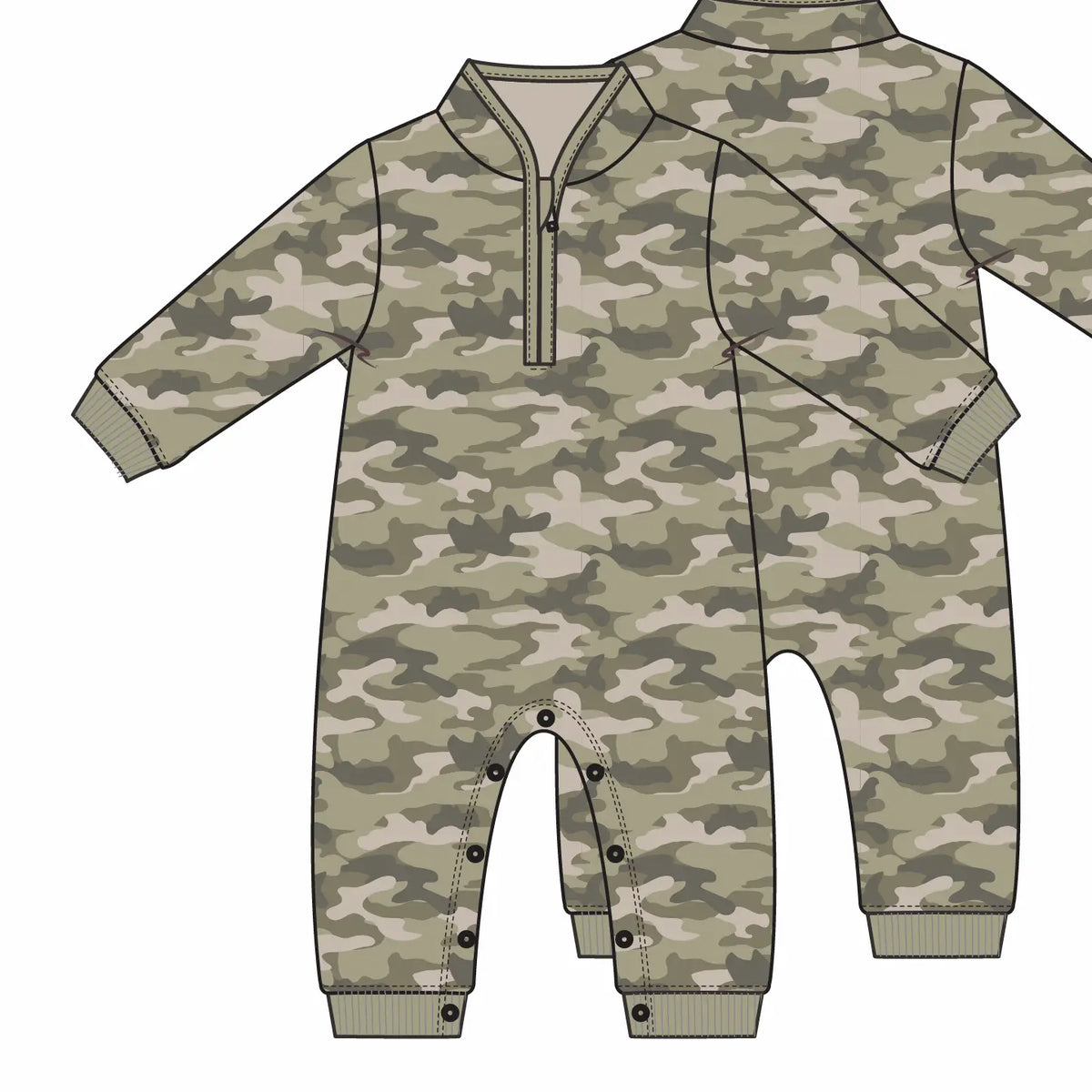 CAMO FRENCH TERRY - ZIP NECK ROMPER