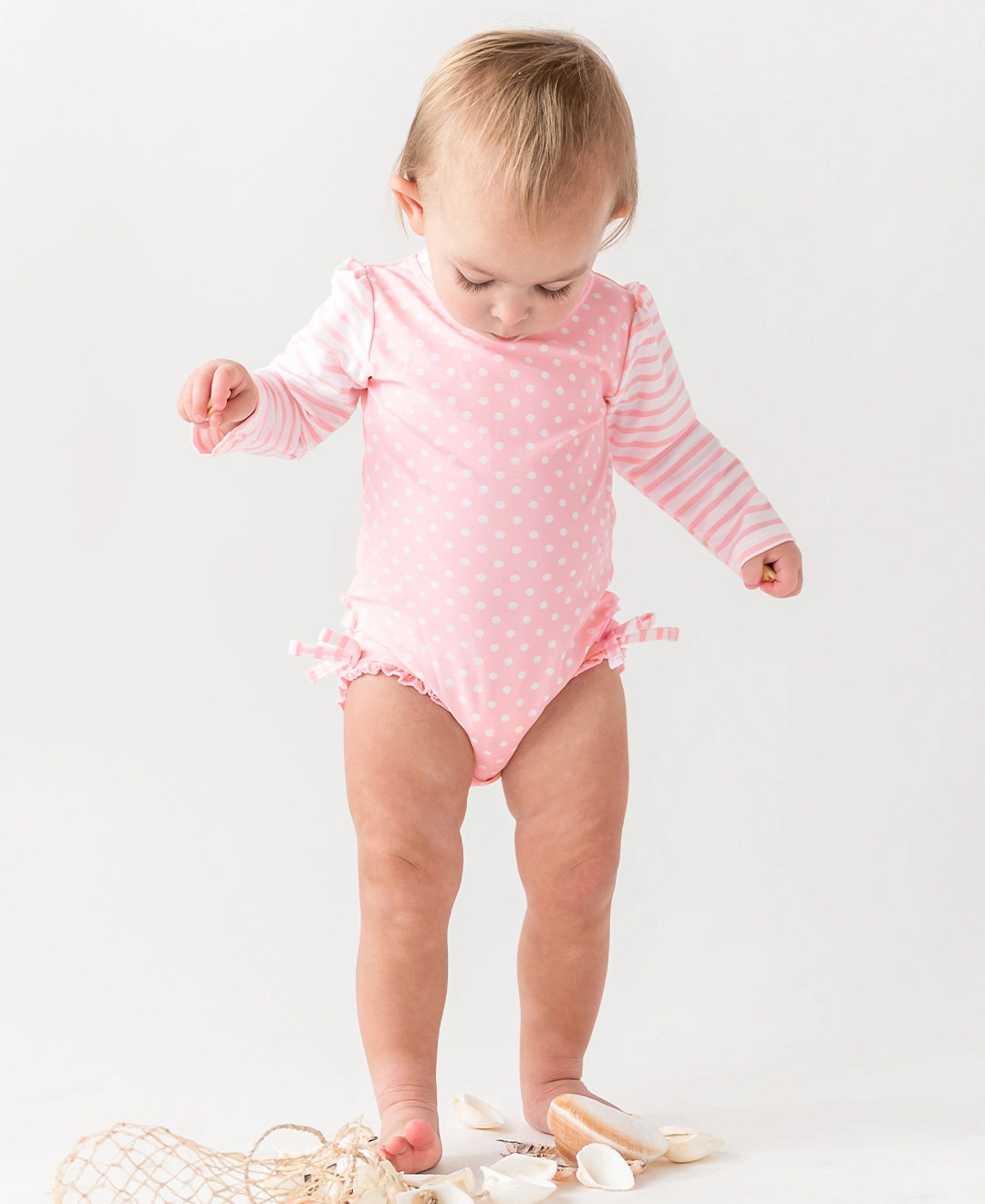 PINK POLKA DOT LONG SLEEVE RASH GUARD