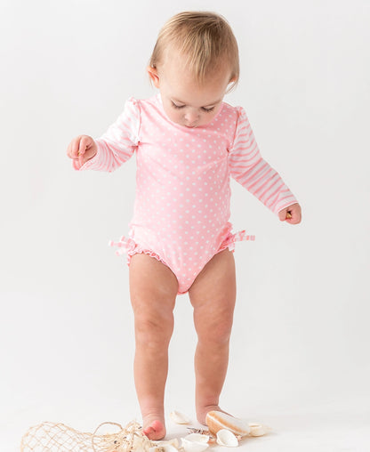 PINK POLKA DOT LONG SLEEVE RASH GUARD
