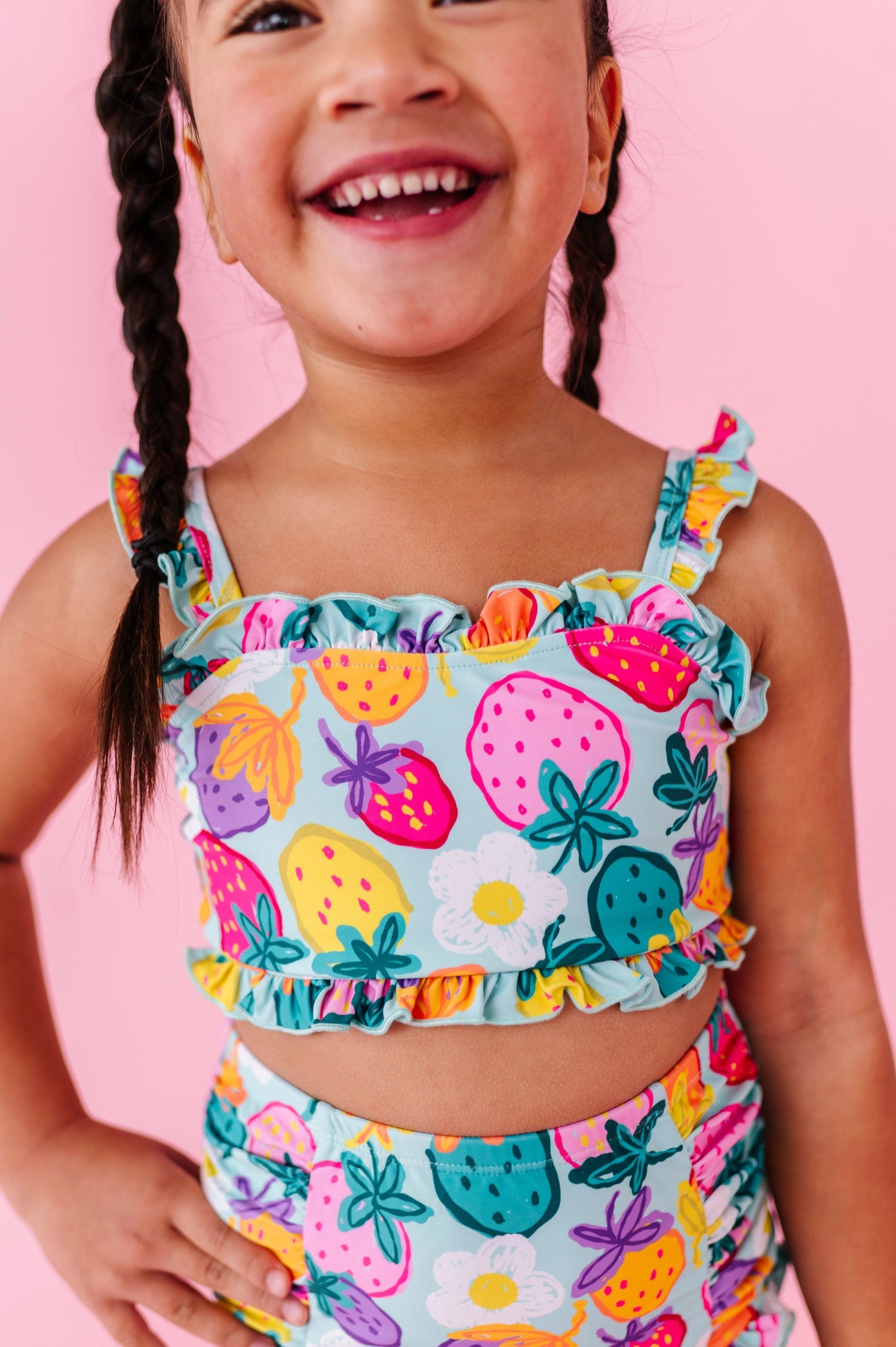 STRAWBERRY RUFFLE BANDEAU SWIMSUIT