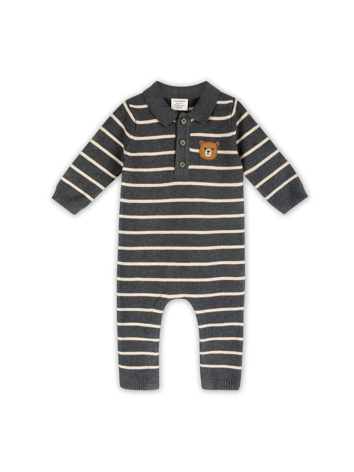 BEAR FACE STRIPE COLLAR KNIT JUMPSUIT