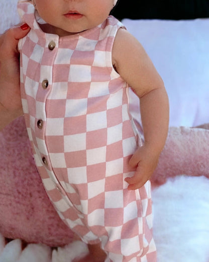 BAY JUMPSUIT - STRAWBERRY SHORTCAKE CHECKERBOARD