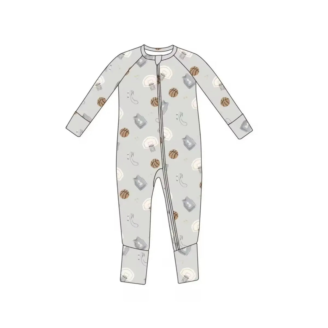 BAMBOO CONVERTIBLE FOOTIE ROMPER - BASKETBALL