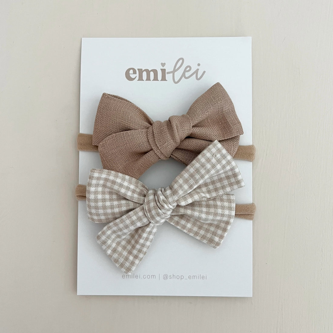 TAUPE+ GINGHAM BOW HEADBAND SET