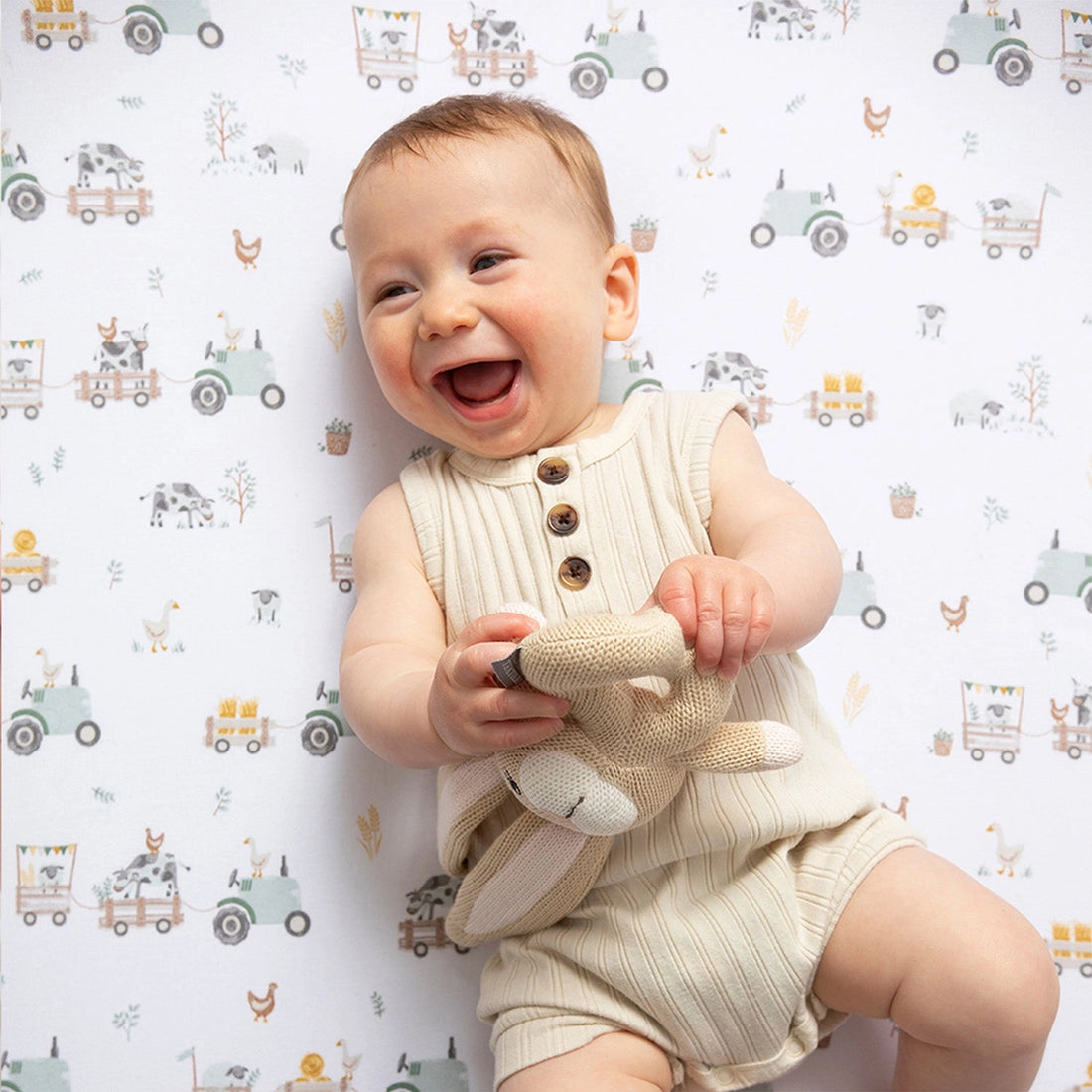 TRACTOR RIDE COTTON JERSEY CRIB SHEET