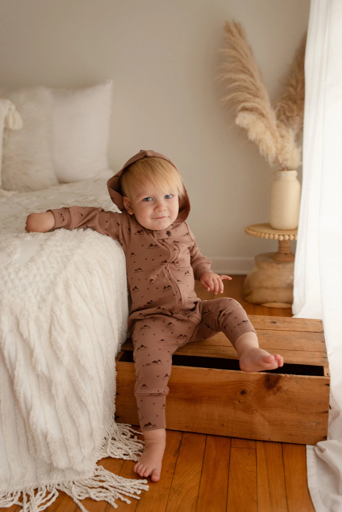 ORGANIC ZIPPER ROMPER - LATTE MOUNTAIN