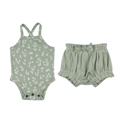 SEAFOAM FLORAL CRISS CROSS BLOOMER SET