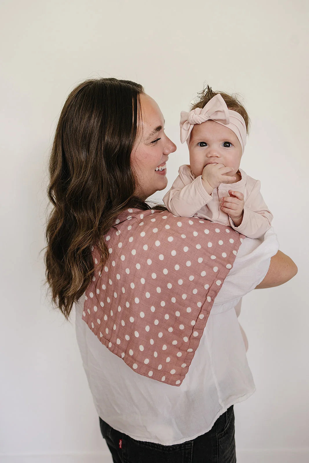 PINK POLKA DOT MUSLIN BURP CLOTH