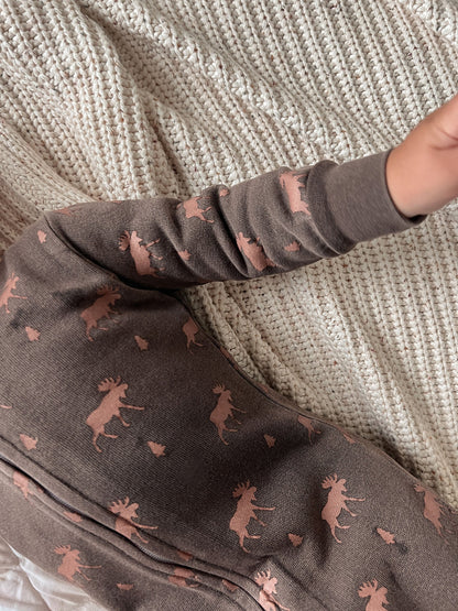 ORGANIC BARK MOOSE ZIPPER FOOTIE