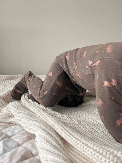 ORGANIC BARK MOOSE ZIPPER FOOTIE