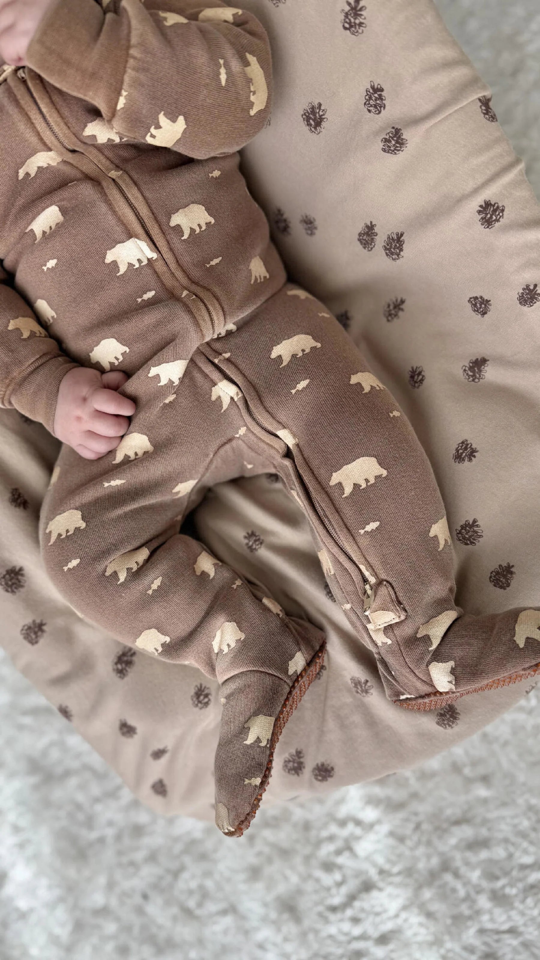 ORGANIC LATTE BEAR ZIPPER FOOTIE