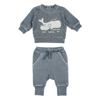 ORGANIC GRAPHIC SWEATSET - MOONSTONE WHALE
