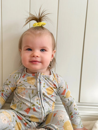 LEMON FLORAL RIBBED BAMBOO ROMPER