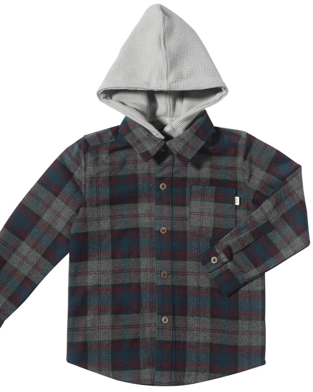 ERIN HOODED WOVEN SHIRT - BLUE + RED