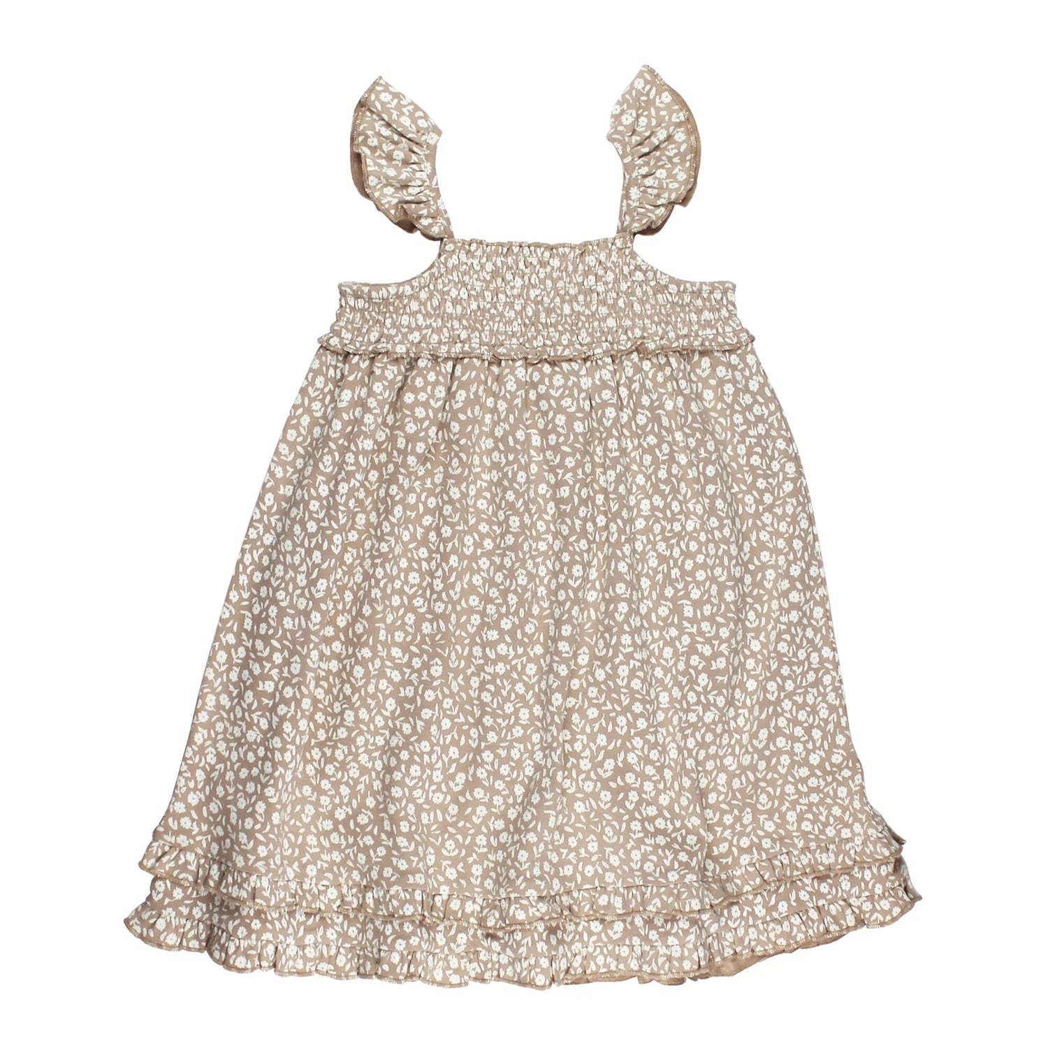 OATMEAL DITSY ORGANIC SMOCKED SUMMER DRESS