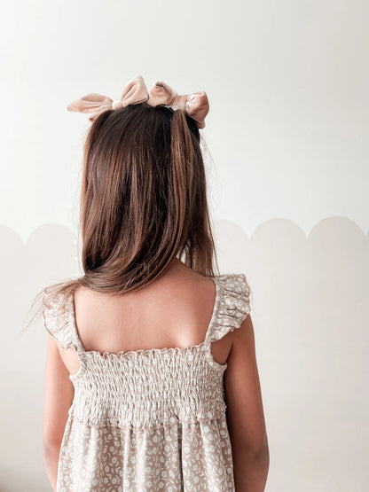 OATMEAL DITSY ORGANIC SMOCKED SUMMER DRESS