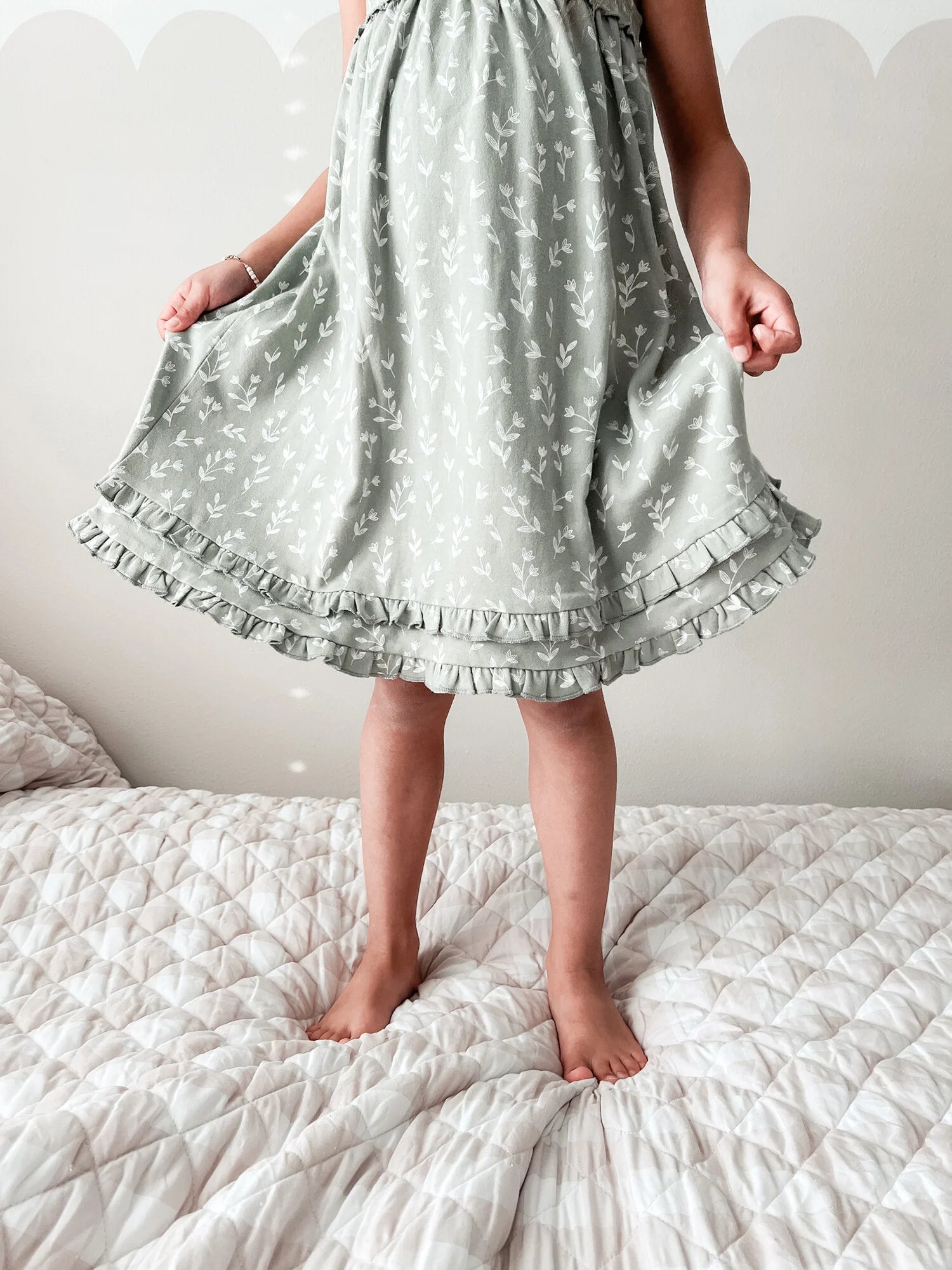 SEAFOAM BLOOM ORGANIC SMOCKED SUMMER DRESS