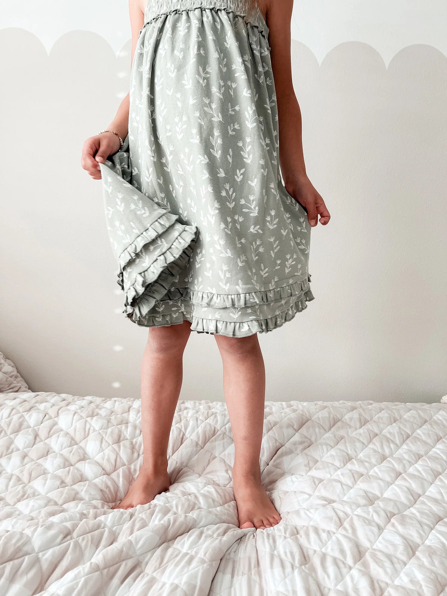 SEAFOAM BLOOM ORGANIC SMOCKED SUMMER DRESS
