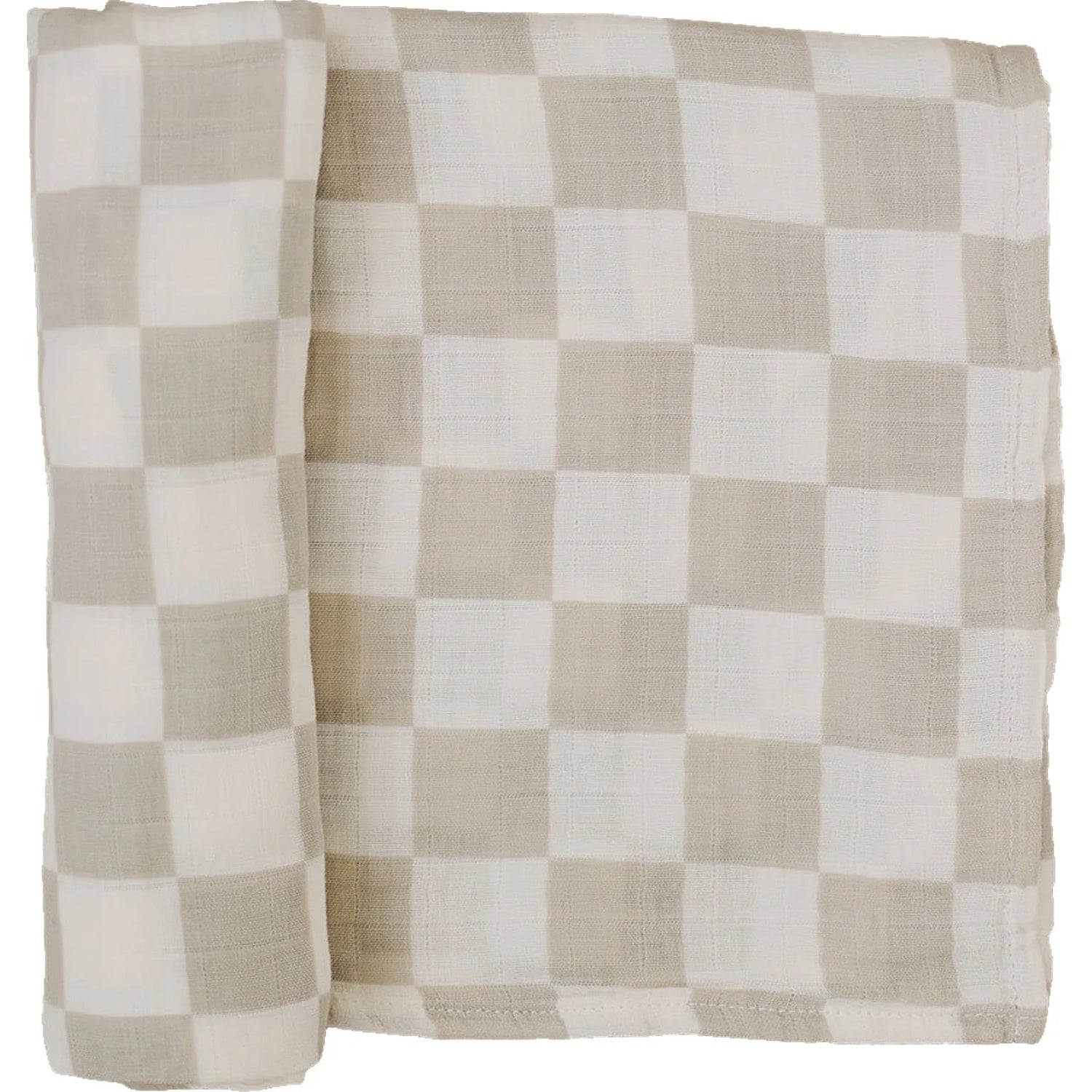 TAUPE CHECKERED MUSLIN SWADDLE BLANKET