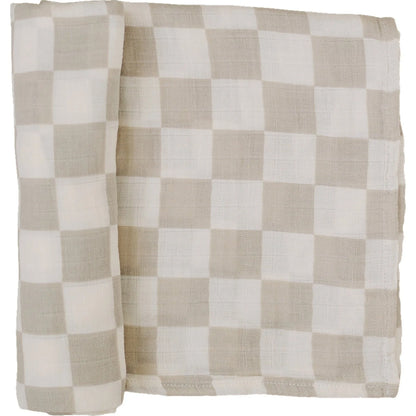 TAUPE CHECKERED MUSLIN SWADDLE BLANKET