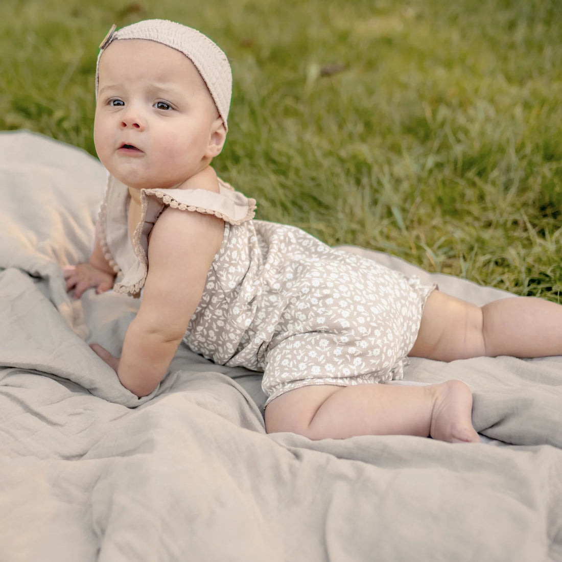 LACED OATMEAL DITSY BUBBLE ROMPER