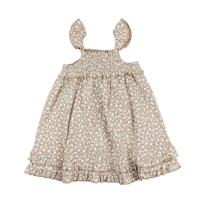 OATMEAL DITSY ORGANIC SMOCKED SUMMER DRESS