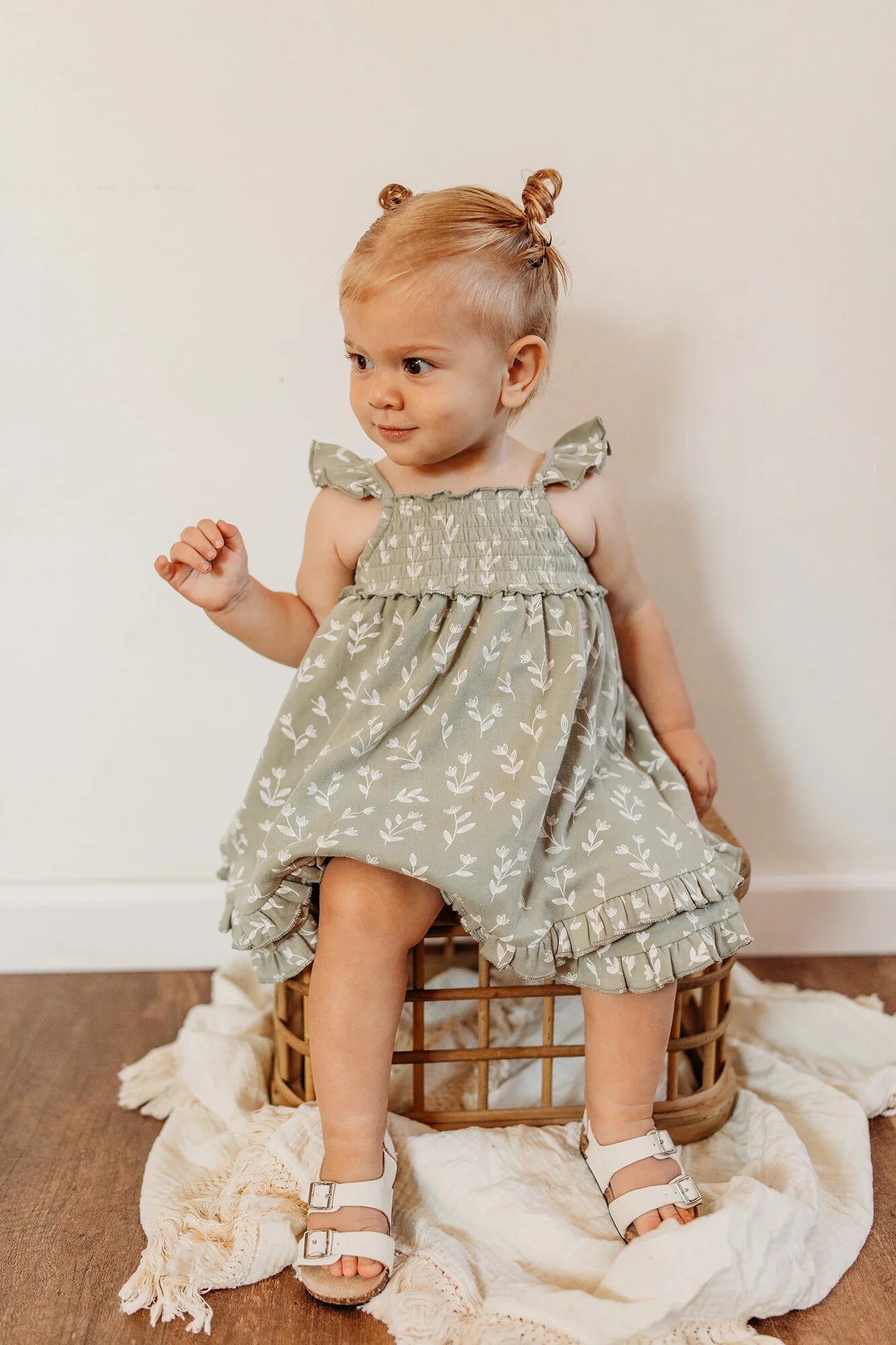 SEAFOAM BLOOM ORGANIC SMOCKED SUMMER DRESS