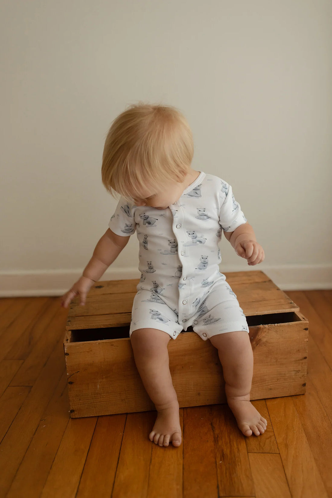 BABY HIPPO SHORT SLEEVE ROMPER - ORGANIC COTTON