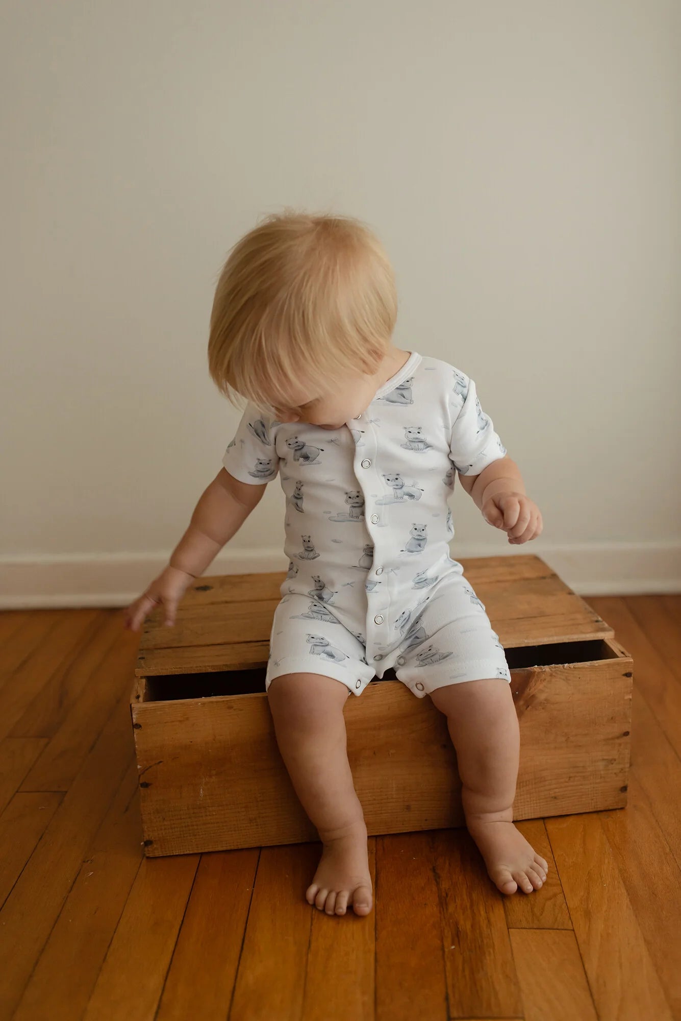 BABY HIPPO SHORT SLEEVE ROMPER - ORGANIC COTTON