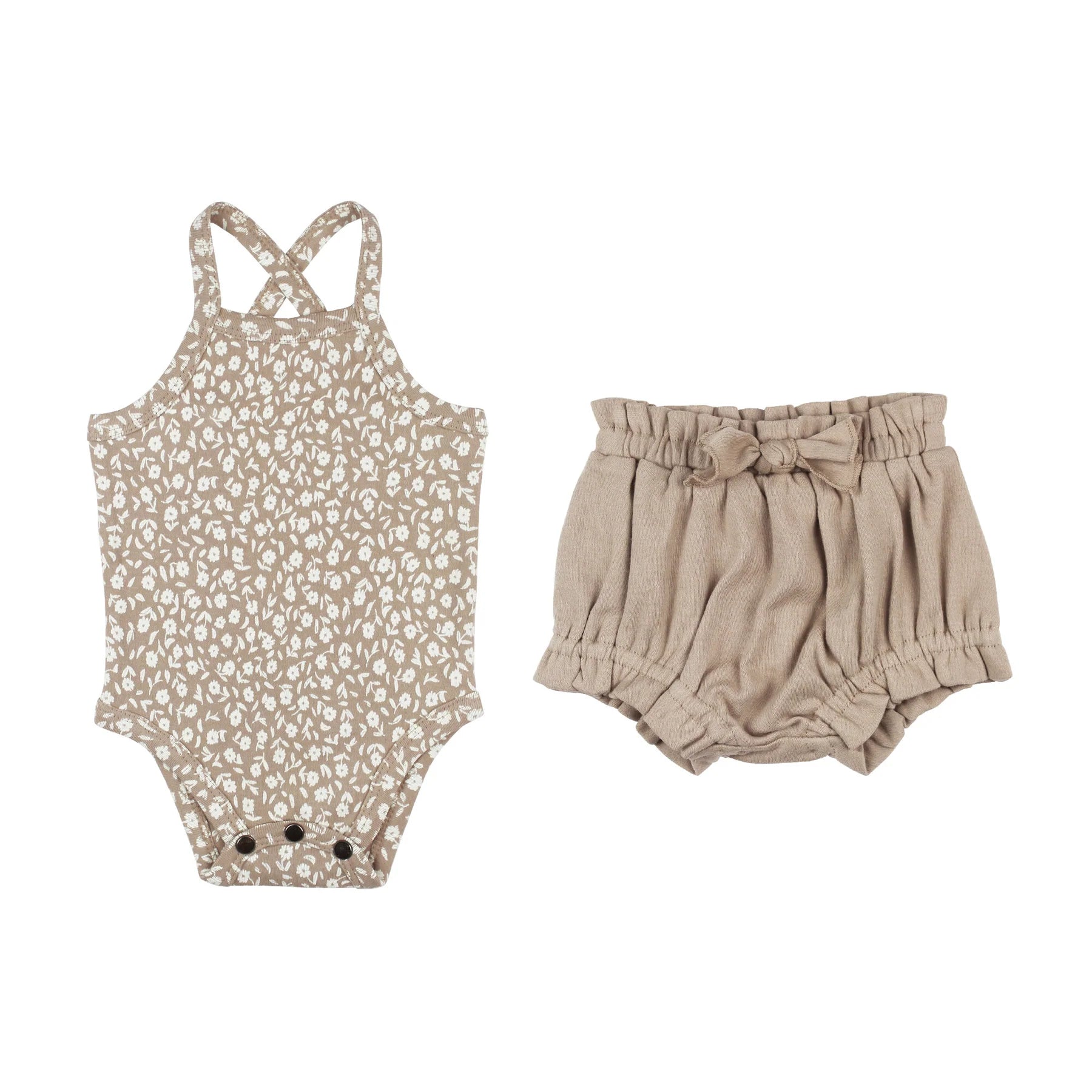 OATMEAL DITSY FLORAL CRISS CROSS BLOOMER SET