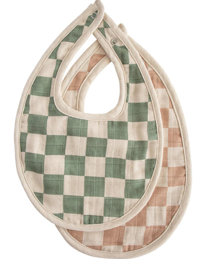 OLIVE + NATURAL CHECK - MUSLIN BURP BAG