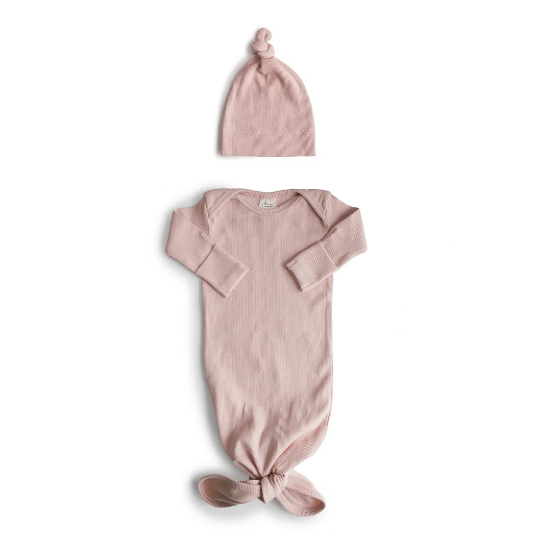 RIBBED KNOTTED BABY GOWN + BEANIE SET